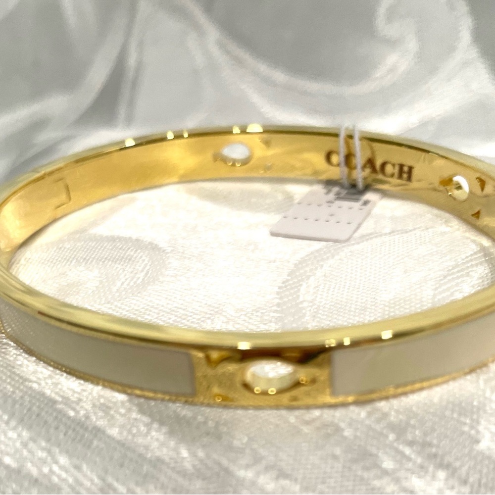 Coach Gold and Cream Enamel Hinged Bangle Bracelet New - Picture 4 of 8